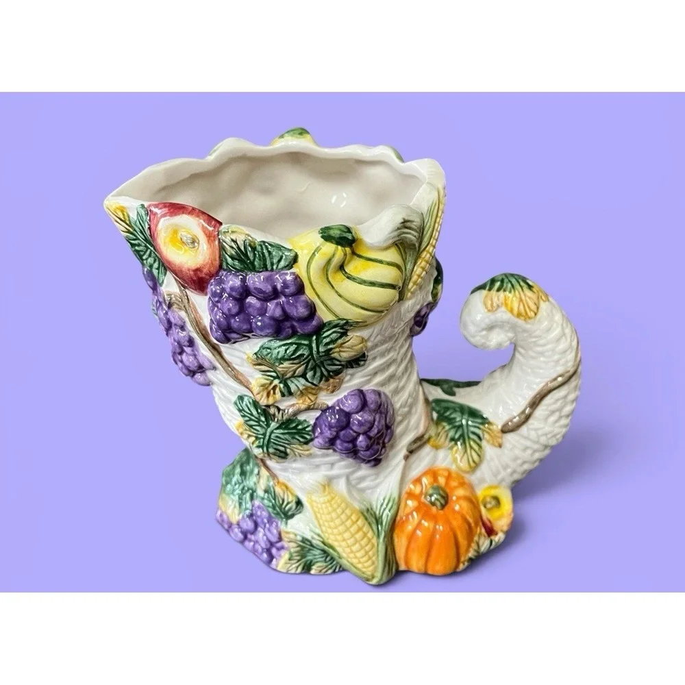 Fitz & Floyd Omnibus Harvest Beauty Cornucopia Vase Pumpkins Fruit Vegetables